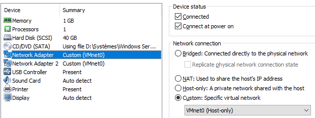 Étape 1 - Connecter les cartes réseau à VMNET0