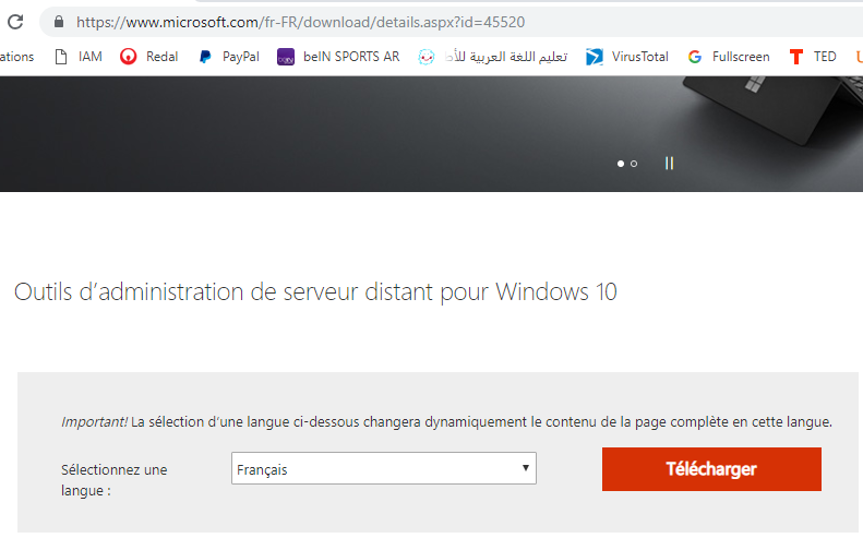 Étape 1 - Page de téléchargement RSAT