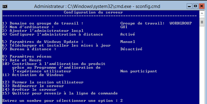 Étape 2 - Menu sconfig