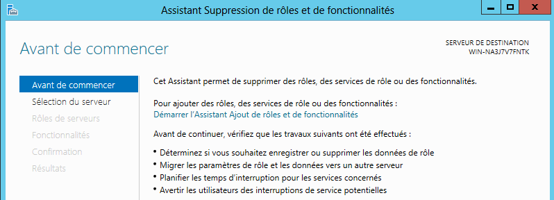 Étape 2 - Assistant de suppression