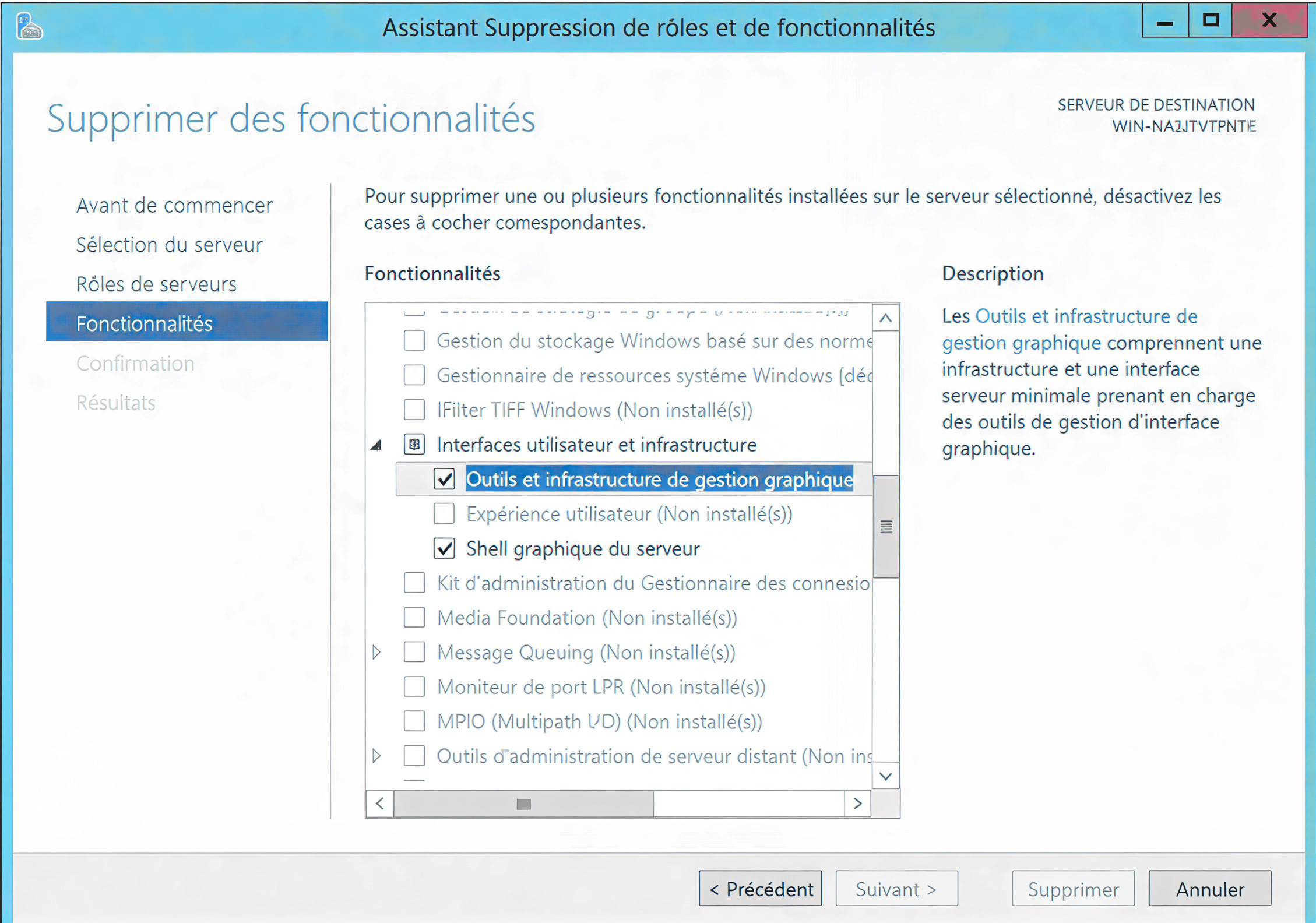 Étape 4 - Désélection fonctionnalités