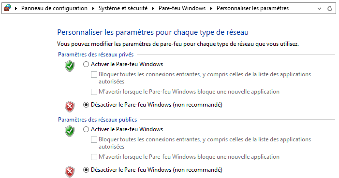 Étape 4 - Désactiver le pare-feu