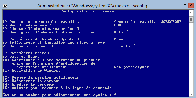 Étape 1 - Menu sconfig date/heure