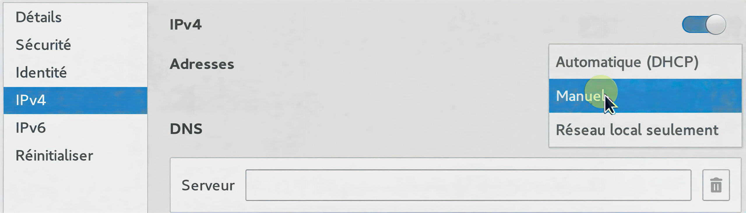 Choix IPv4 manuel