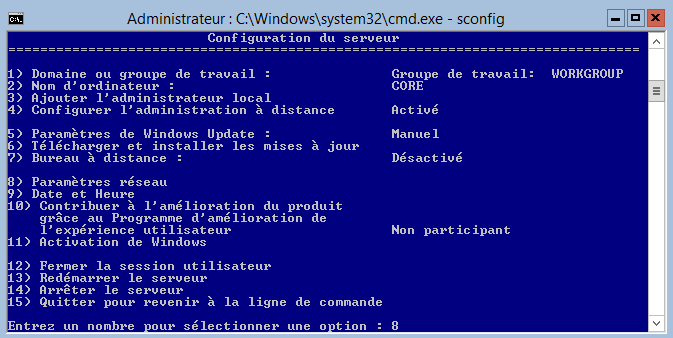 Étape 1 - Menu réseau sconfig