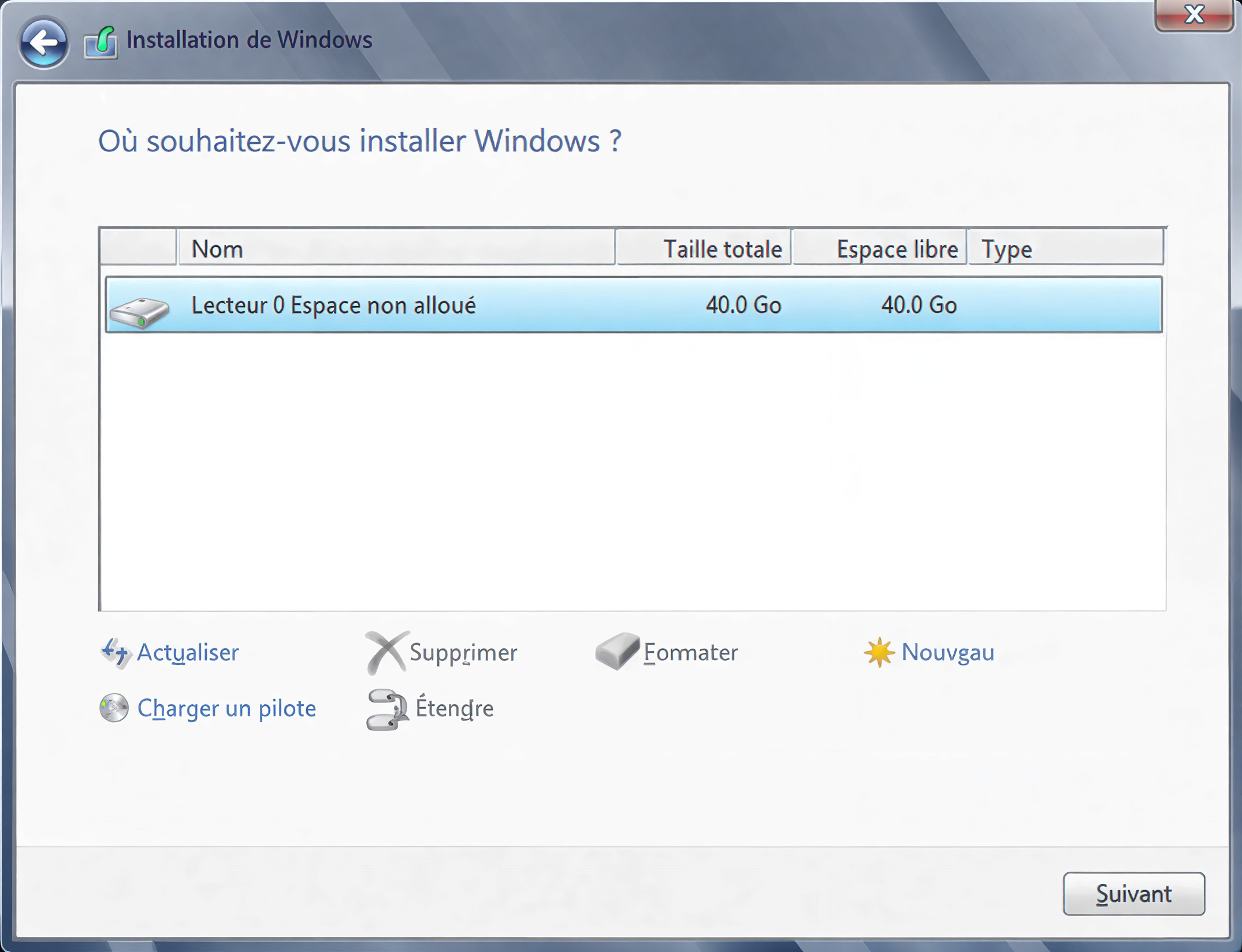 Étape 7.1 - Nouvelle partition