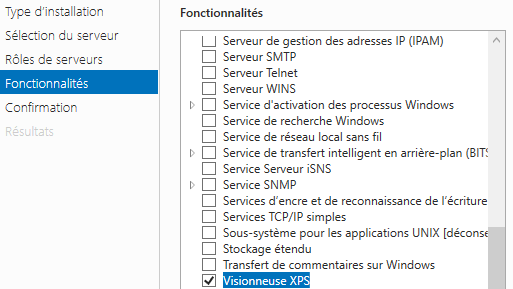 Étape 4 - Sélection de la fonctionnalité