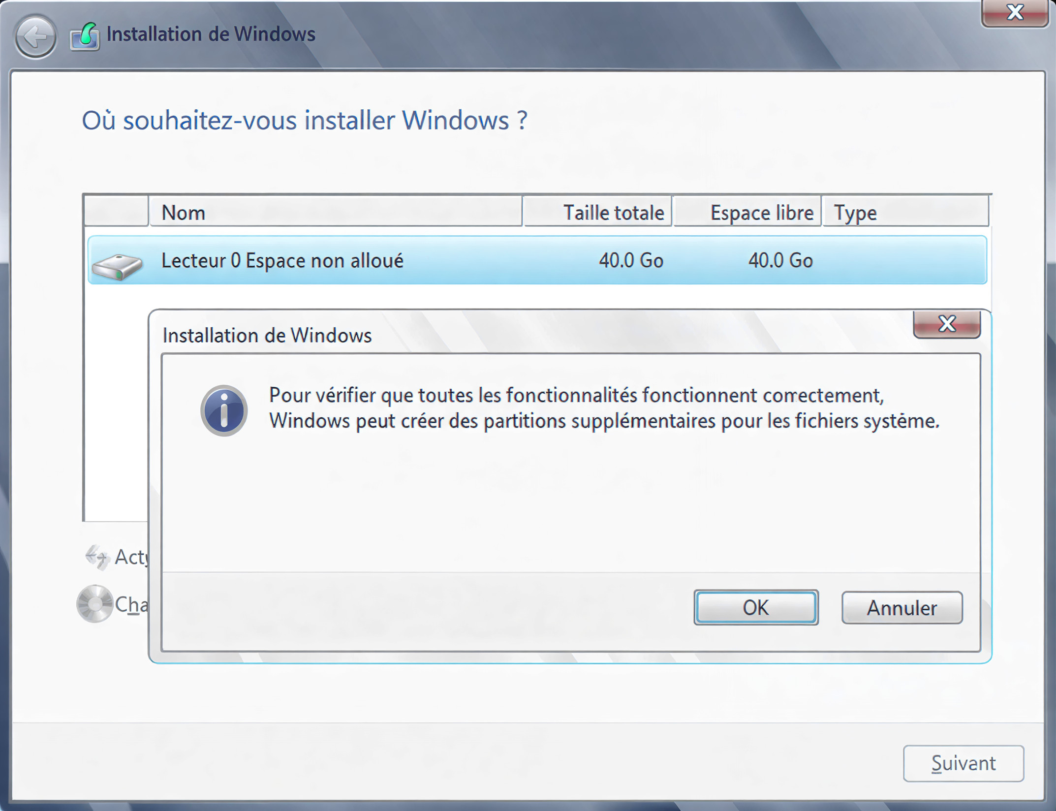 Étape 7.2 - Création partition