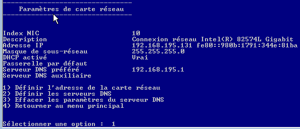 Étape 3 - Menu configuration IP