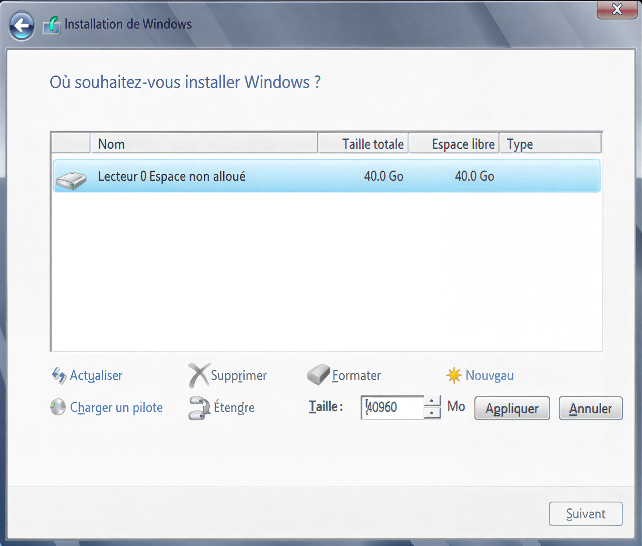 Étape 7.3 - Partition créée