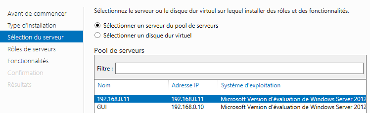 Étape 3c - Choix du serveur CORE